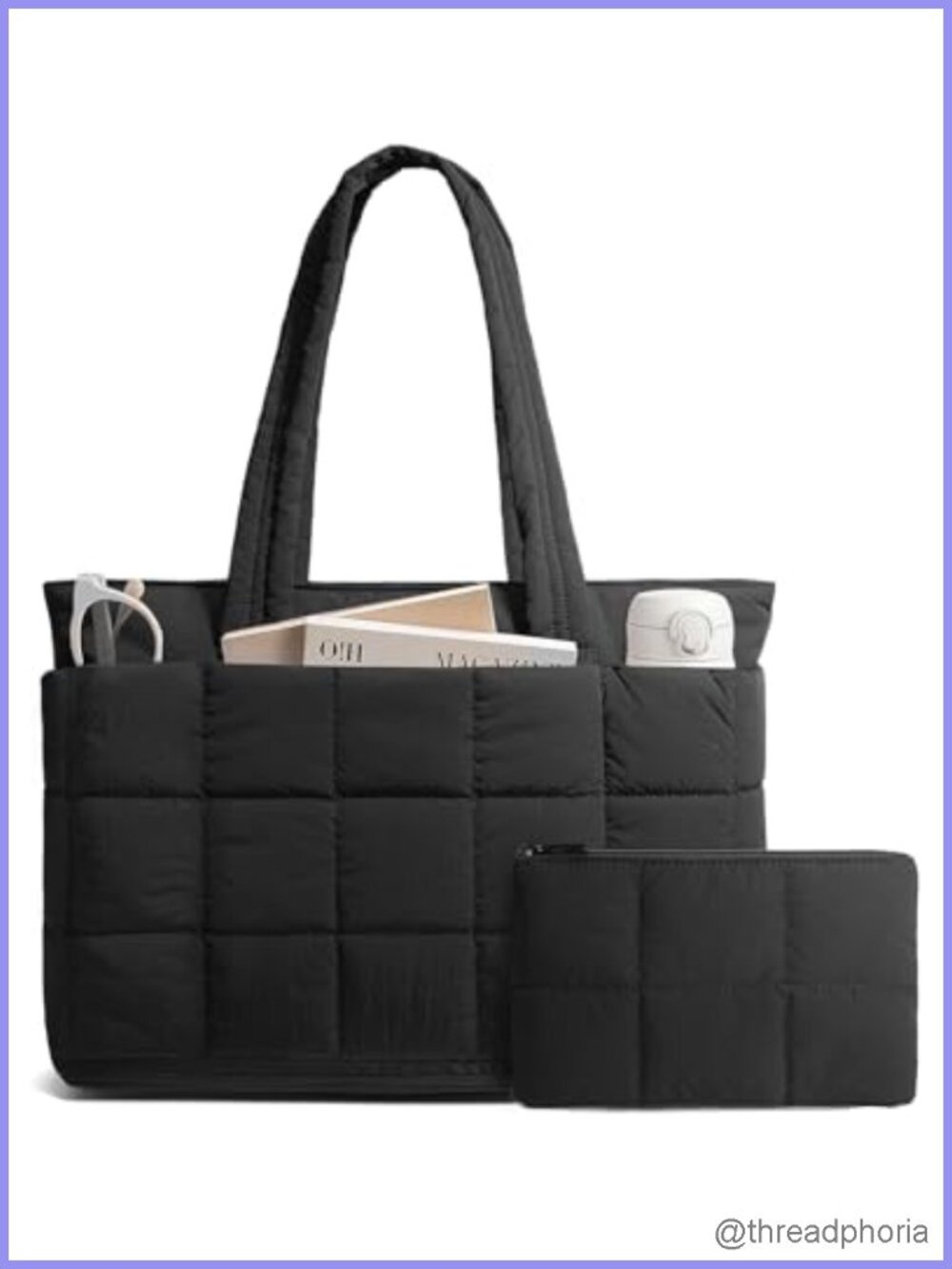 Puffer Tote Bag 15.6" Laptop Purse Expandable Nylon Work Travel Shoulder Bag
